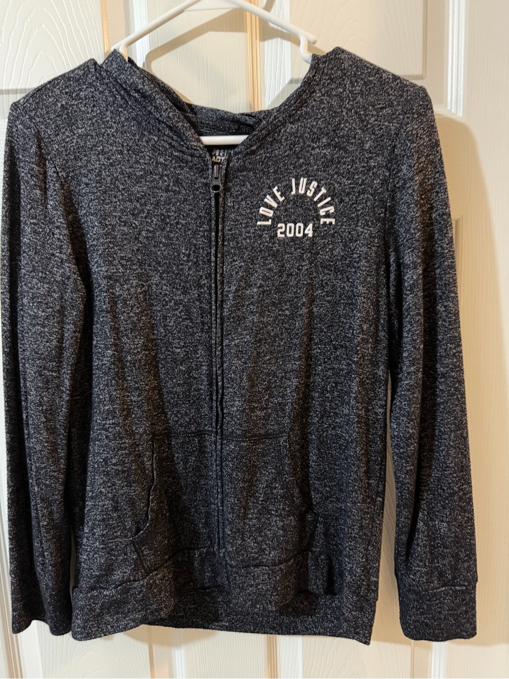 Justice Girl’s Black Heather Zip-Up Hoodie with 'Love Justice 2004'
